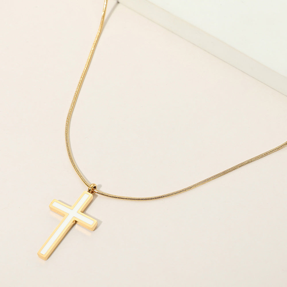 Madeline Love Gold Stainless Steel Cross Pendant Snake Chain Necklace - Necklaces