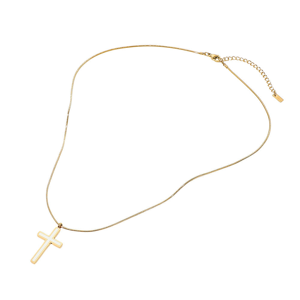 Madeline Love Gold Stainless Steel Cross Pendant Snake Chain Necklace - Necklaces - extra