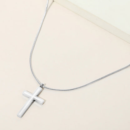 Madeline Love Rhodium Stainless Steel Cross Pendant Snake Chain Necklace - Necklaces