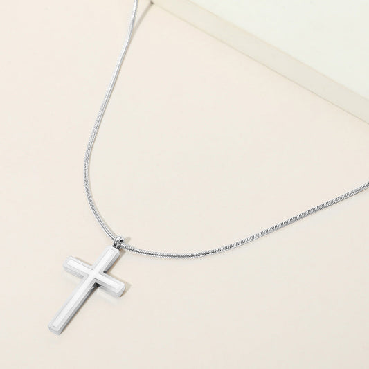 Madeline Love Rhodium Stainless Steel Cross Pendant Snake Chain Necklace - Necklaces