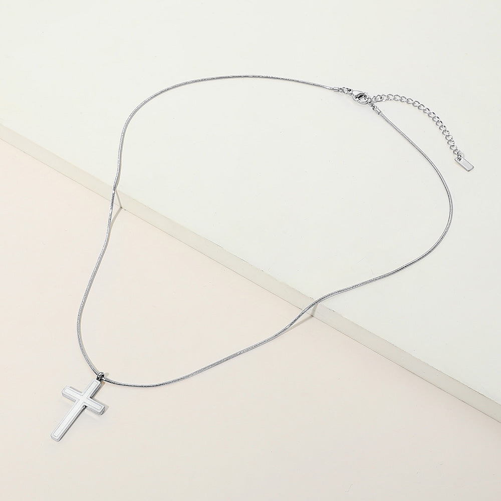 Madeline Love Rhodium Stainless Steel Cross Pendant Snake Chain Necklace - Necklaces - desc
