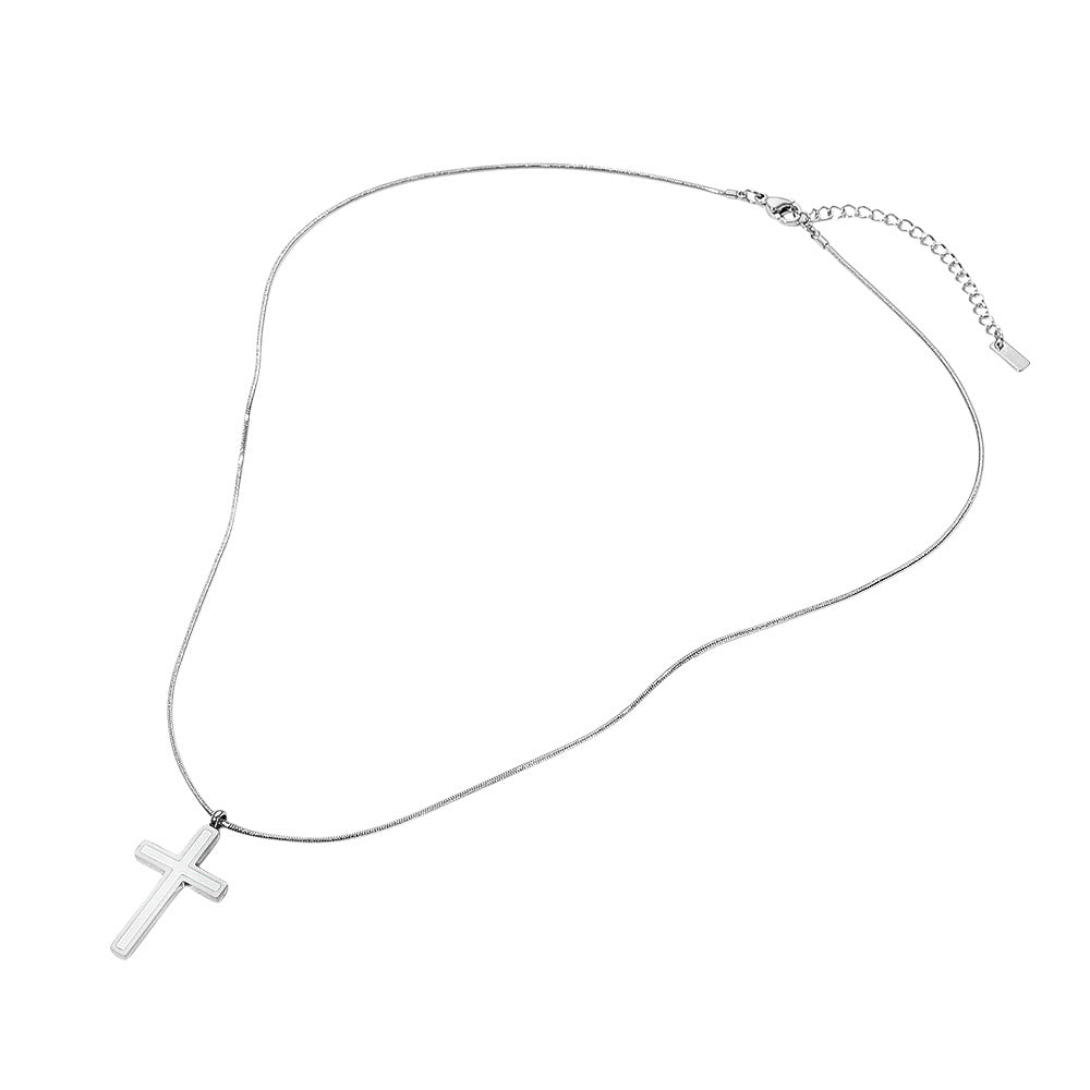 Madeline Love Rhodium Stainless Steel Cross Pendant Snake Chain Necklace - Necklaces - extra