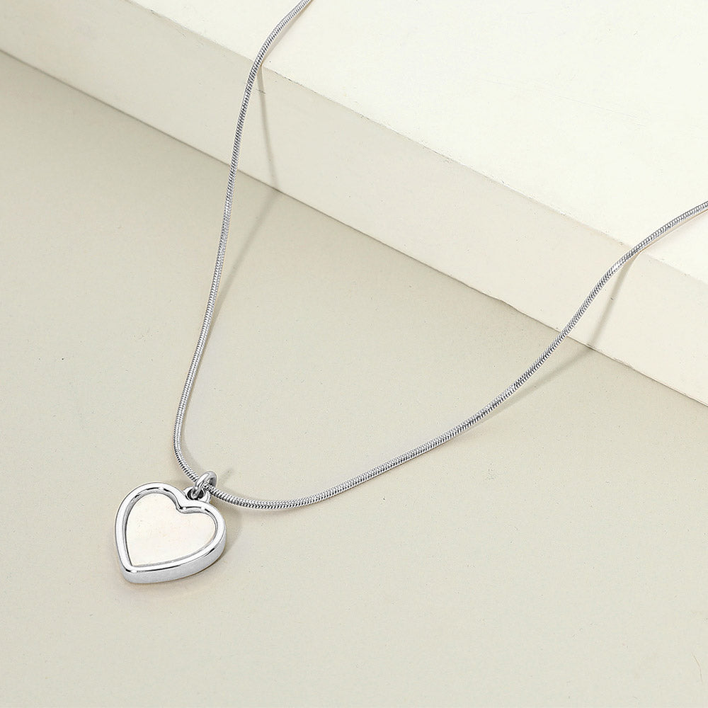 Madeline Love Rhodium Stainless Steel Mother of Pearl Heart Pendant Necklace - Jewelry