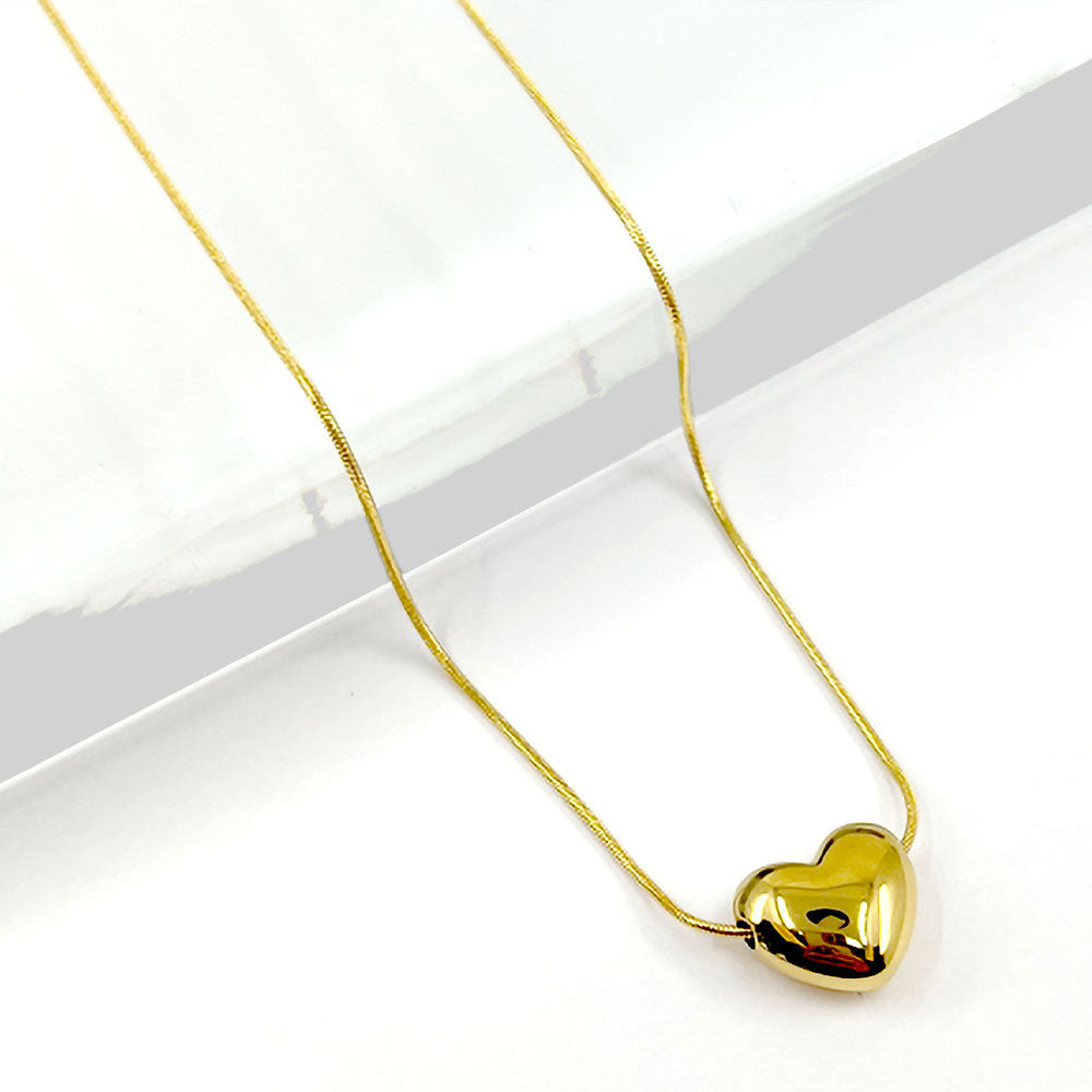 Madeline Love Gold Stainless Steel Puffy Heart Pendant Necklace - Jewelry