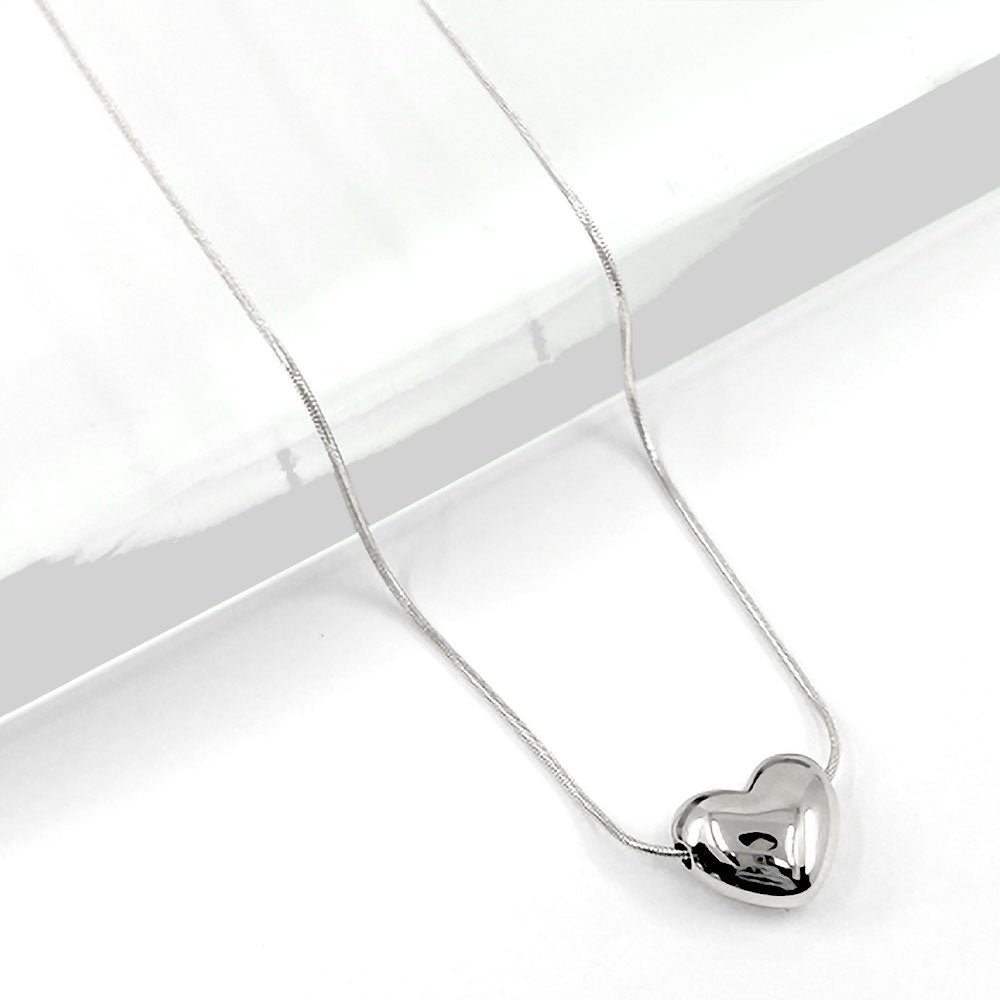 Madeline Love Rhodium Stainless Steel Puffy Heart Pendant Necklace - Jewelry