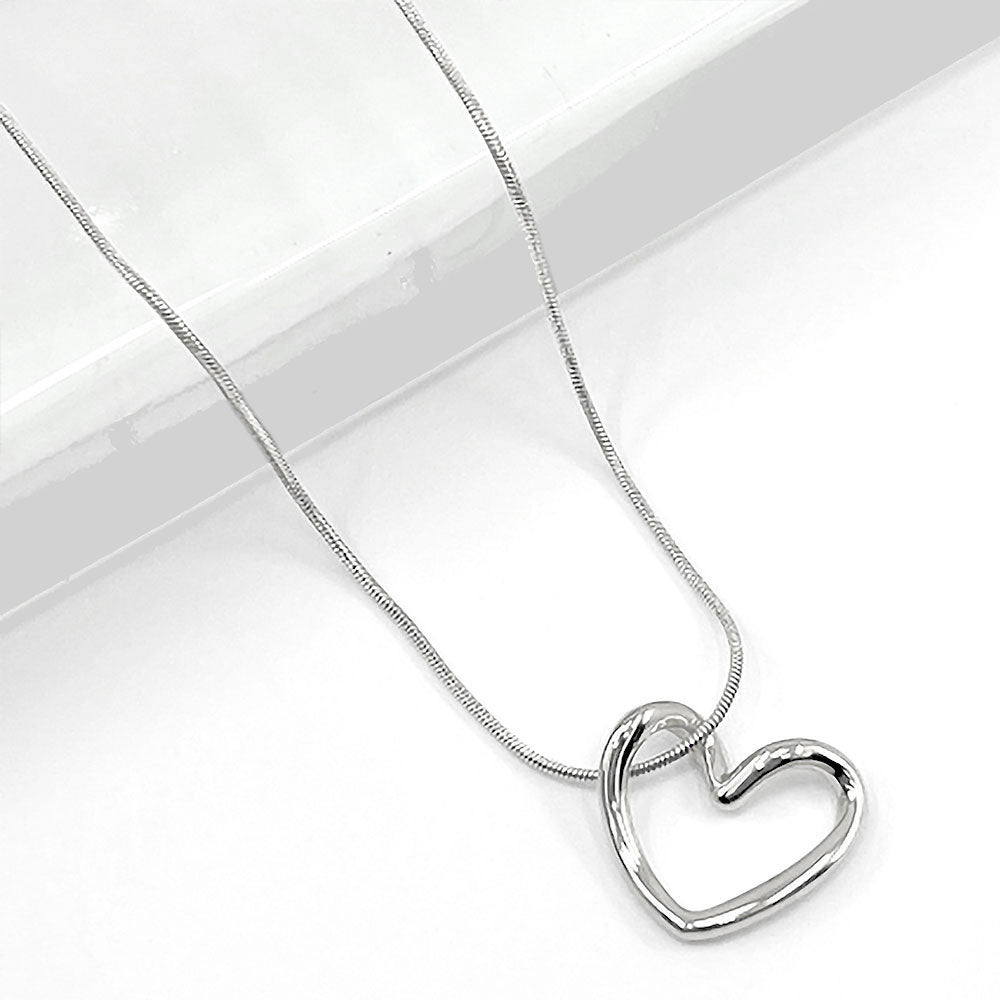 Madeline Love Rhodium Stainless Steel Open Heart Pendant Necklace - Jewelry