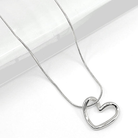 Madeline Love Rhodium Stainless Steel Open Heart Pendant Necklace - Jewelry