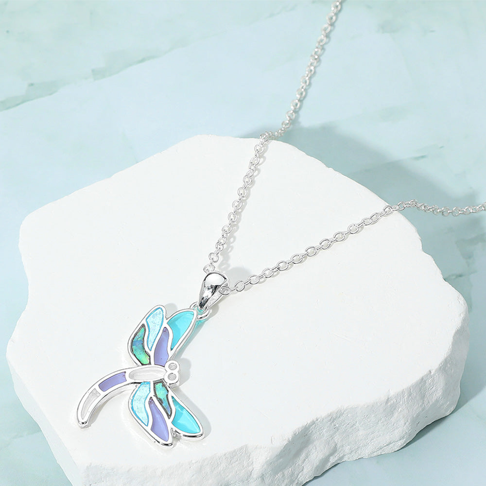 Madeline Love Multi, Silver Sea Glass Dragonfly Pendant Necklace - Jewelry