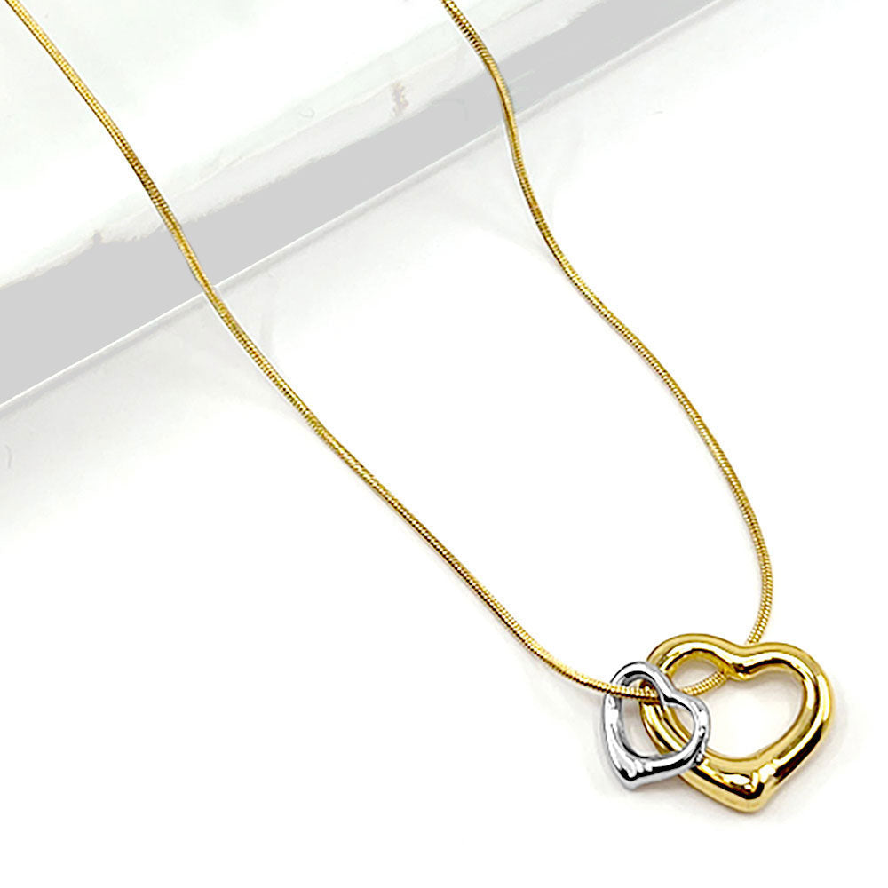 Madeline Love Gold Stainless Steel Two Tone Double Open Heart Pendant Necklace - Jewelry
