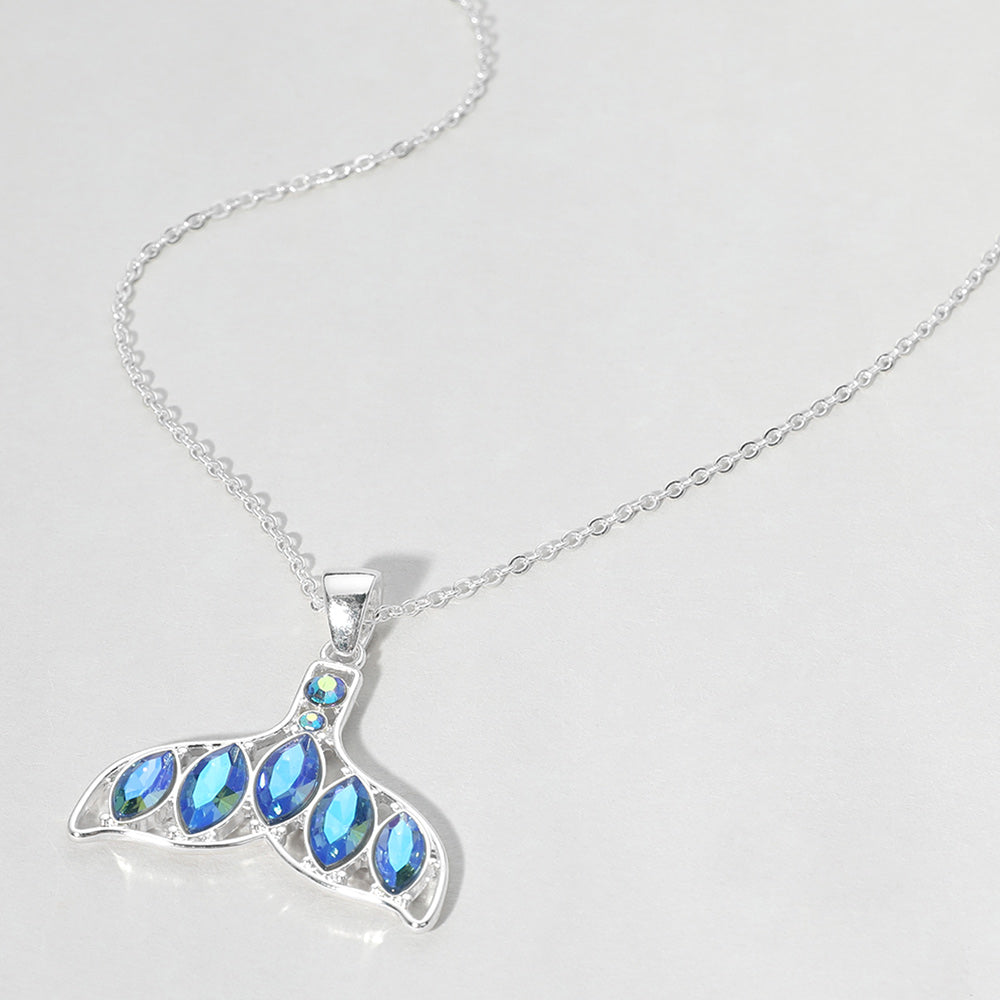 Madeline Love Blue, Silver Stone Embellished Whale Tale Pendant Necklace - Jewelry