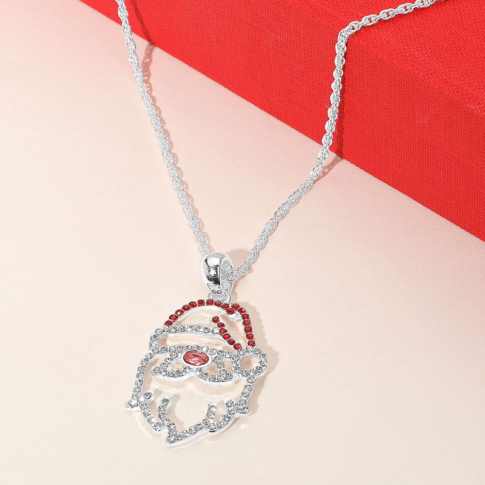 Madeline Love Multi, Silver Sparkling Santa Face Pendant Necklace - Jewelry