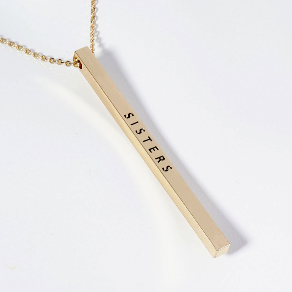 Madeline Love Gold SISTERS Brass Metal Bar Pendant Necklace - Necklaces