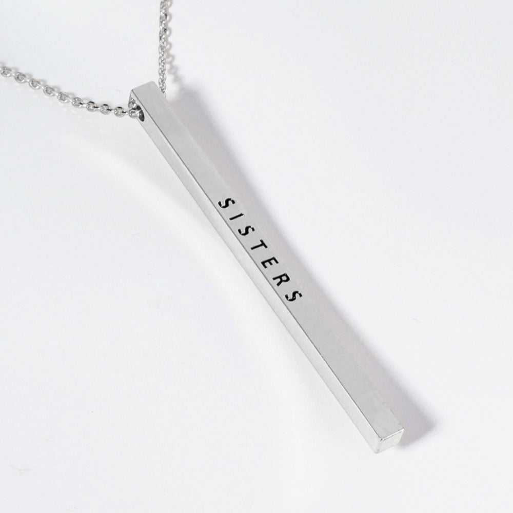 Madeline Love Rhodium SISTERS Brass Metal Bar Pendant Necklace - Necklaces