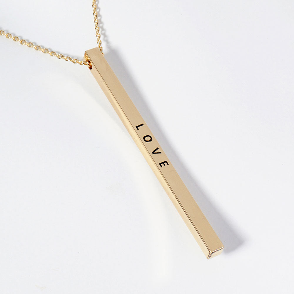 Madeline Love Gold LOVE Brass Metal Bar Pendant Necklace - Necklaces