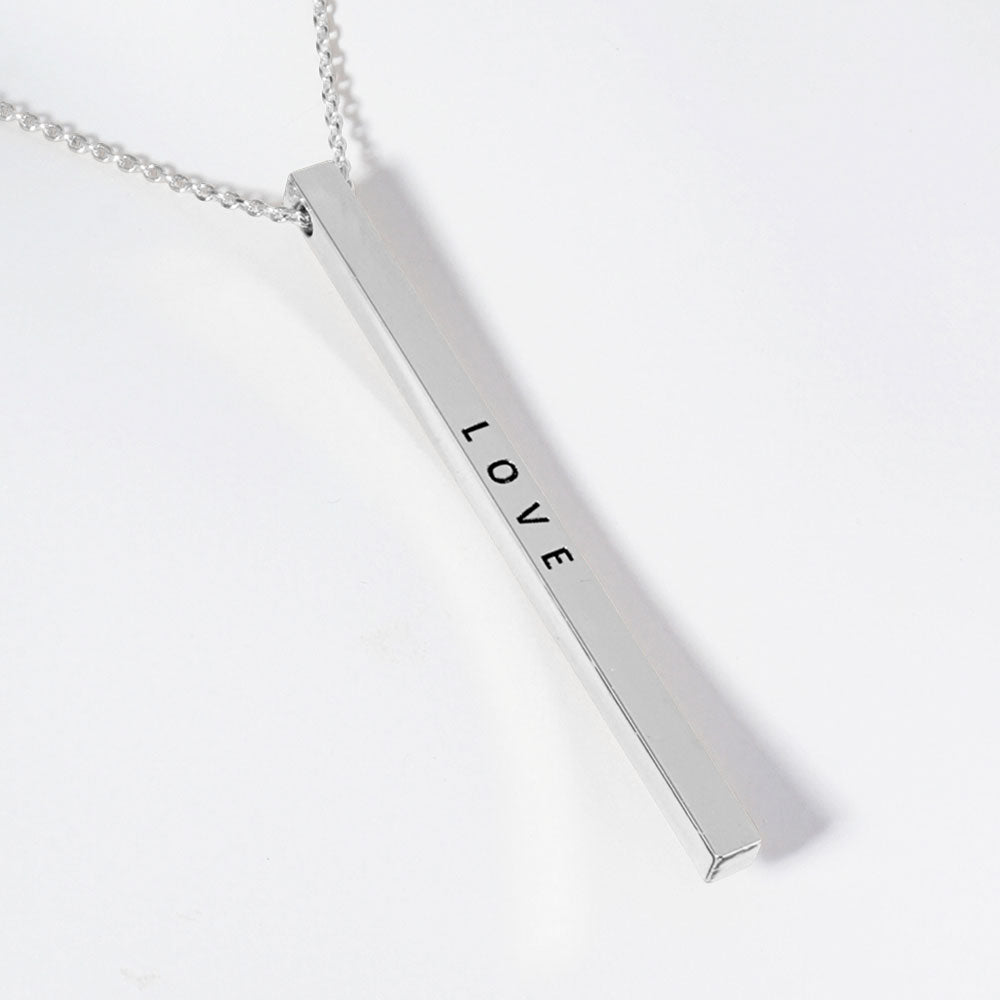 Madeline Love Rhodium LOVE Brass Metal Bar Pendant Necklace - Necklaces