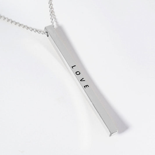 Madeline Love Rhodium LOVE Brass Metal Bar Pendant Necklace - Necklaces