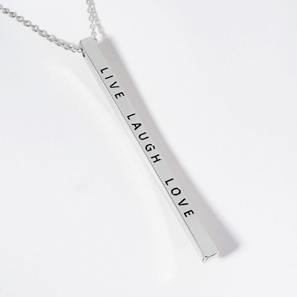Madeline Love Rhodium LIVE LAUGH LOVE Brass Metal Bar Pendant Necklace - Necklaces