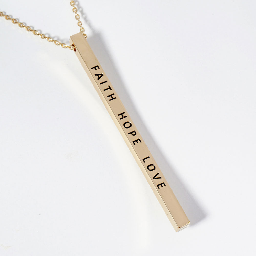 Madeline Love Gold FAITH HOPE LOVE Brass Metal Bar Pendant Necklace - Necklaces
