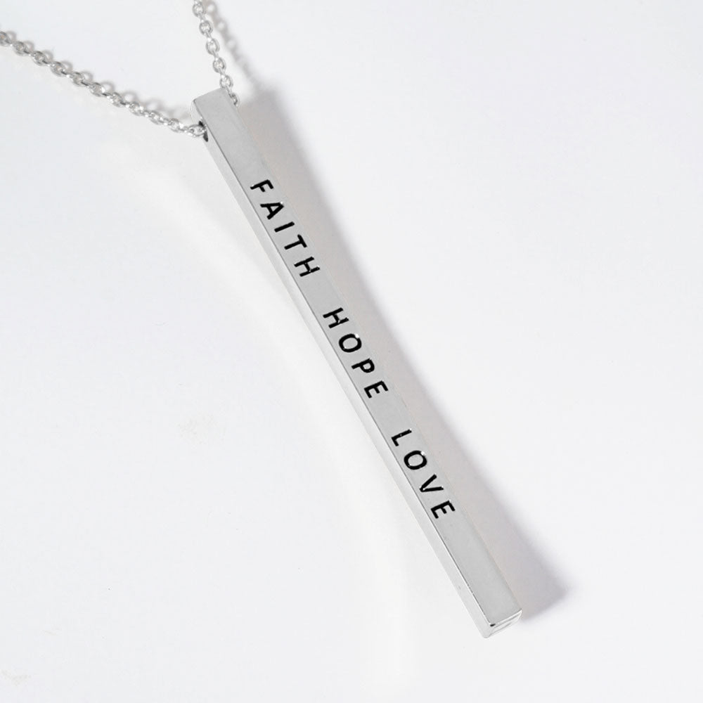 Madeline Love Rhodium FAITH HOPE LOVE Brass Metal Bar Pendant Necklace - Necklaces
