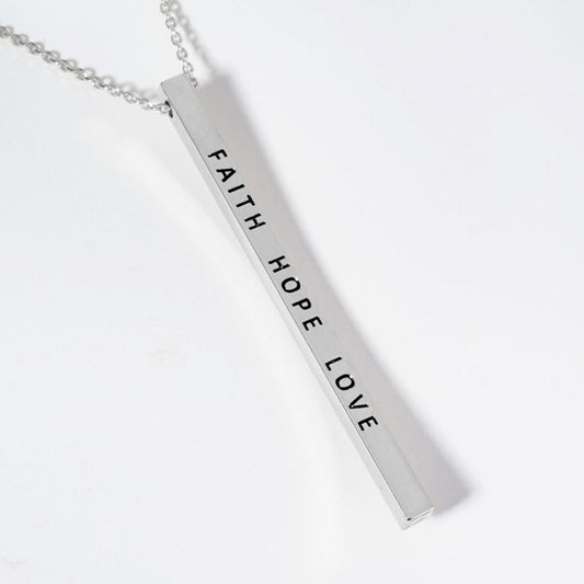Madeline Love Rhodium FAITH HOPE LOVE Brass Metal Bar Pendant Necklace - Necklaces