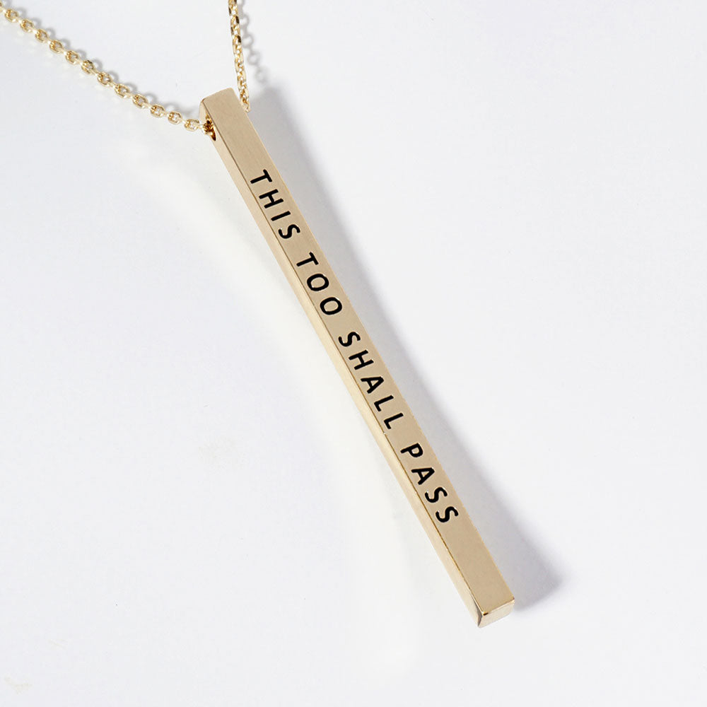 Madeline Love Gold THIS TOO SHALL PASS Brass Metal Bar Pendant Necklace - Necklaces