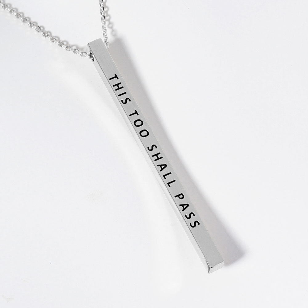 Madeline Love Rhodium THIS TOO SHALL PASS Brass Metal Bar Pendant Necklace - Necklaces