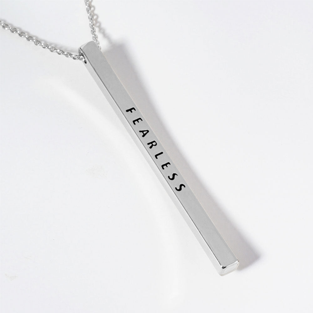Madeline Love Rhodium FEARLESS Brass Metal Bar Pendant Necklace - Necklaces