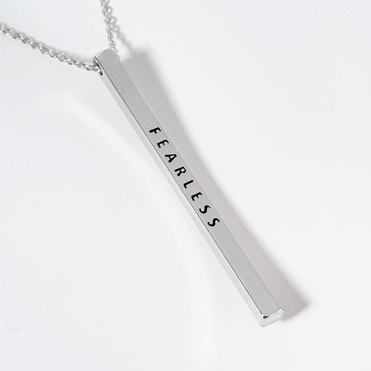 Madeline Love Rhodium FEARLESS Brass Metal Bar Pendant Necklace - Necklaces