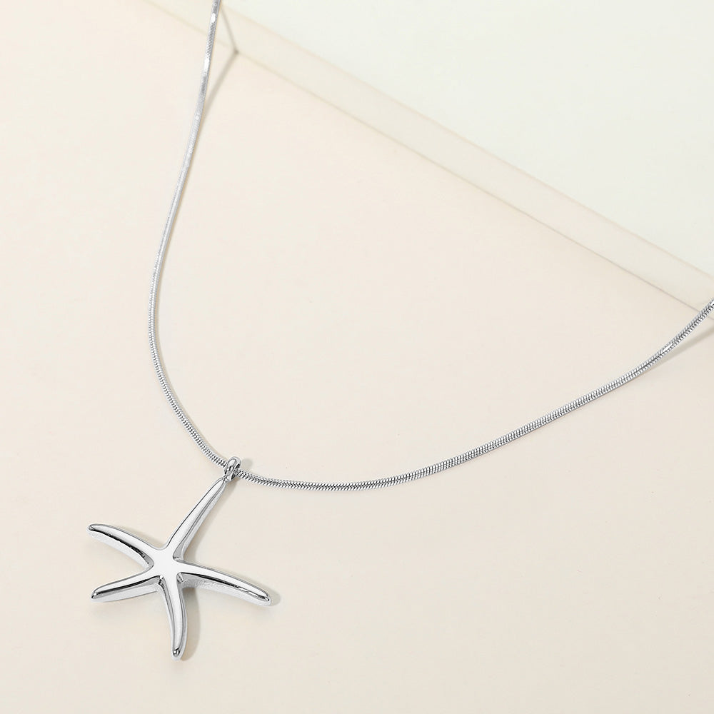 Madeline Love Rhodium Stainless Steel Starfish Pendant Snake Chain Necklace - Jewelry
