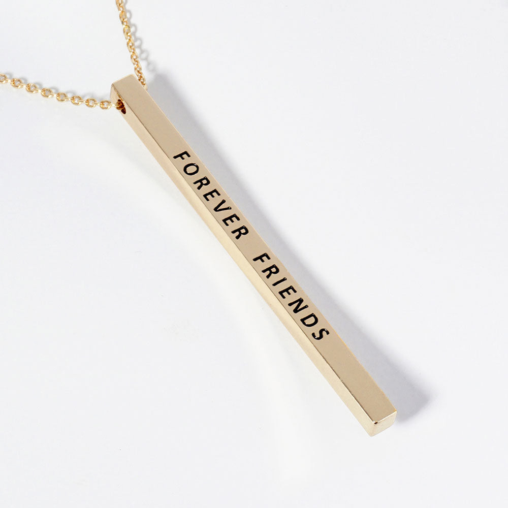 Madeline Love Gold FOREVER FRIENDS Brass Metal Bar Pendant Necklace - Necklaces