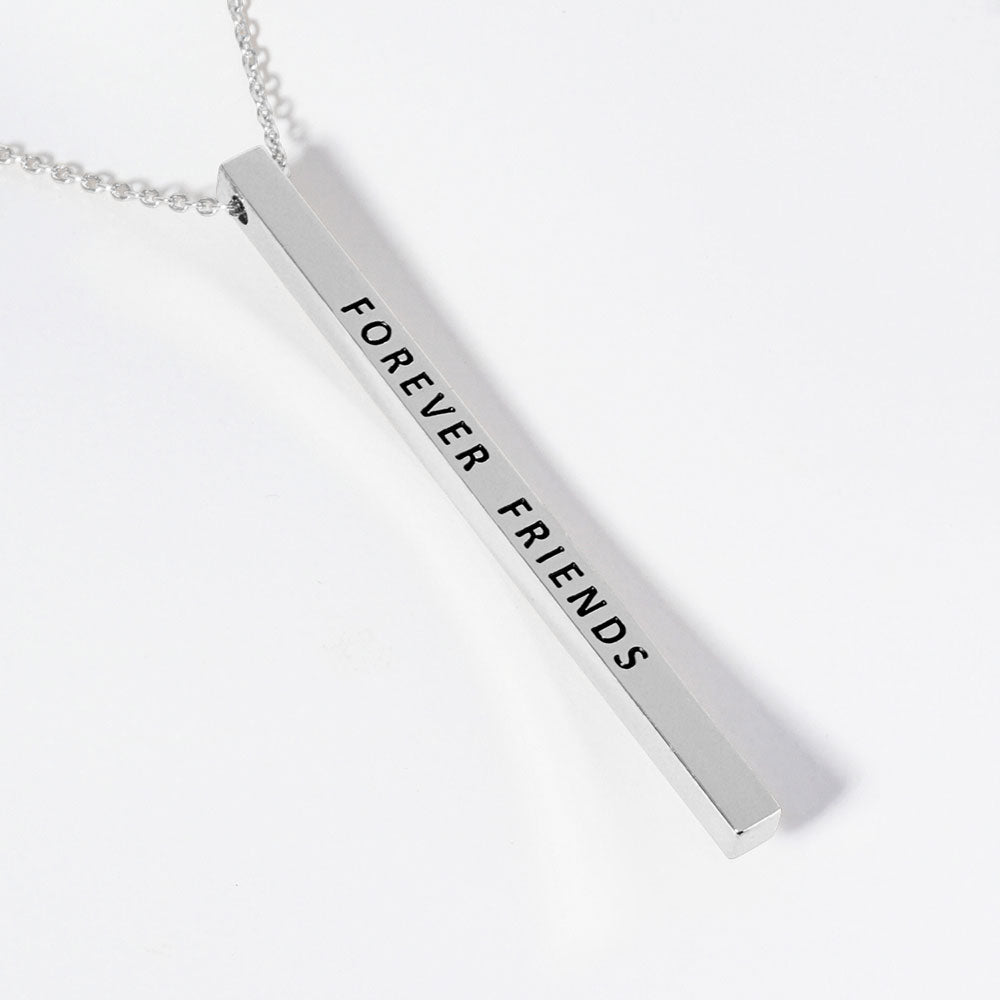 Madeline Love Rhodium FOREVER FRIENDS Brass Metal Bar Pendant Necklace - Necklaces