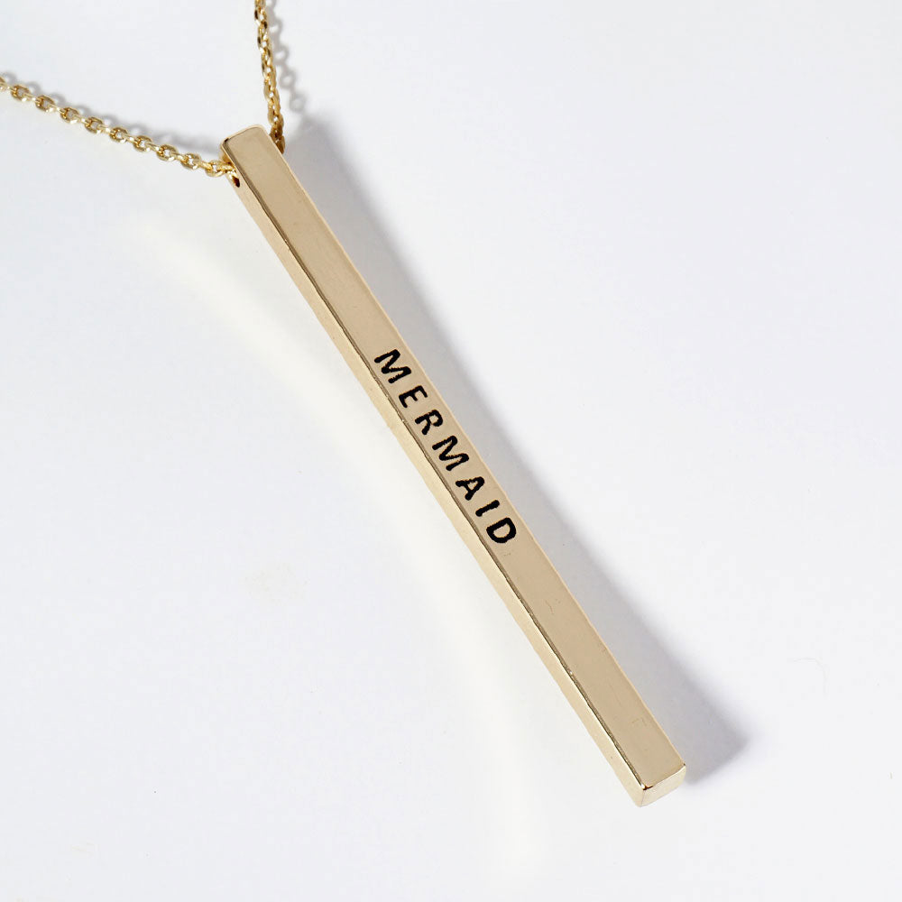 Madeline Love Gold MERMAID Brass Metal Bar Pendant Necklace - Necklaces
