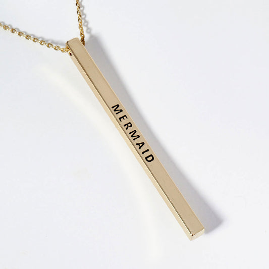 Madeline Love Gold MERMAID Brass Metal Bar Pendant Necklace - Necklaces