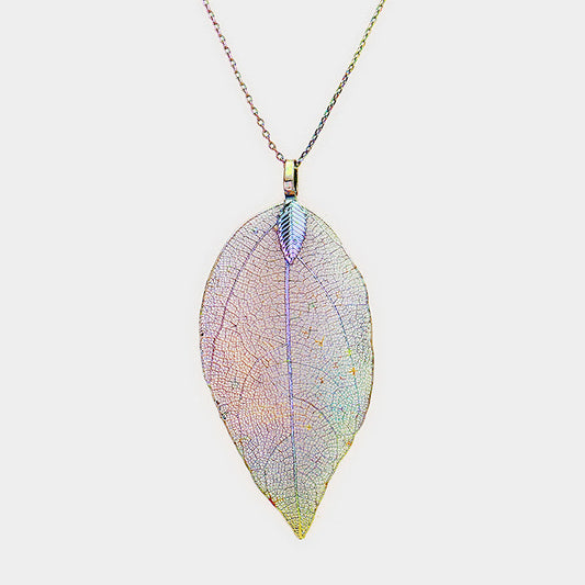Madeline Love Rhodium, Multi, AB Natural Dipped Filigree Leaf Pendant Necklace - Necklaces