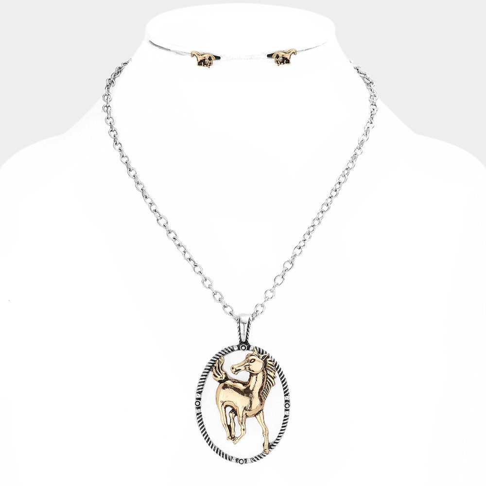 Madeline Love Gold Burnished, Silver Burnished Antique Metal Horse Pendant Necklace - Necklaces