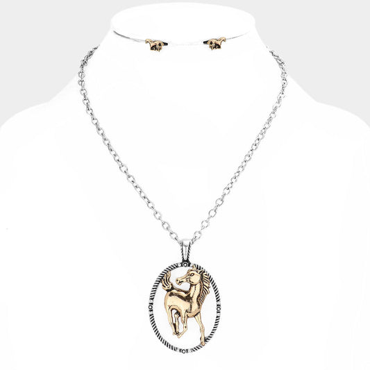 Madeline Love Gold Burnished, Silver Burnished Antique Metal Horse Pendant Necklace - Necklaces