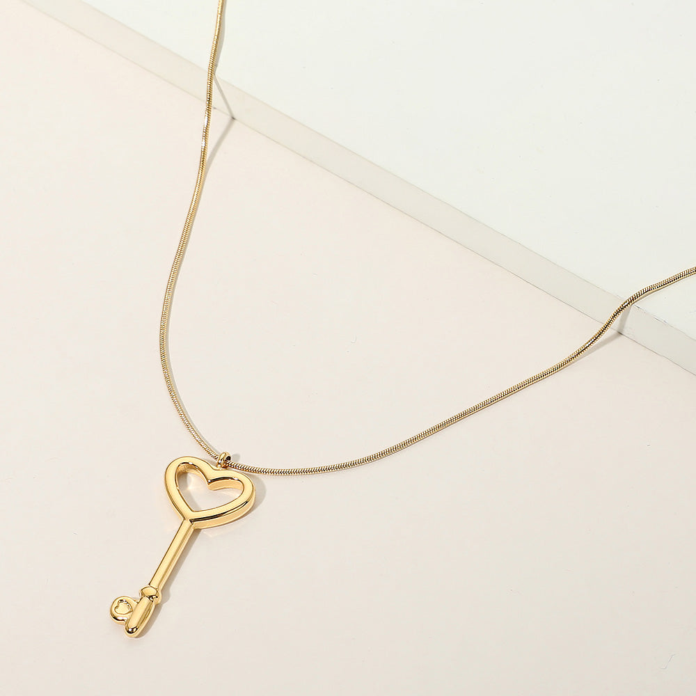 Madeline Love Gold Stainless Steel Heart Key Pendant Snake Chain Necklace - Hair Accessories