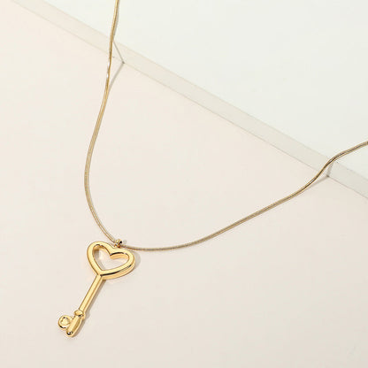 Madeline Love Gold Stainless Steel Heart Key Pendant Snake Chain Necklace - Hair Accessories
