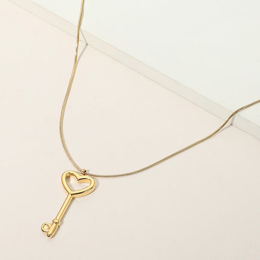 Madeline Love Gold Stainless Steel Heart Key Pendant Snake Chain Necklace - Hair Accessories
