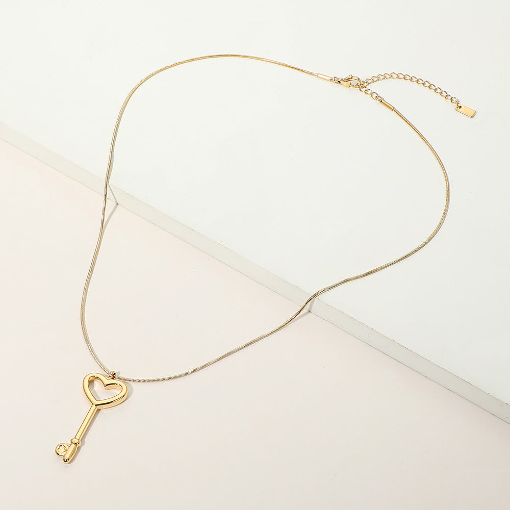 Madeline Love Gold Stainless Steel Heart Key Pendant Snake Chain Necklace - Hair Accessories - desc