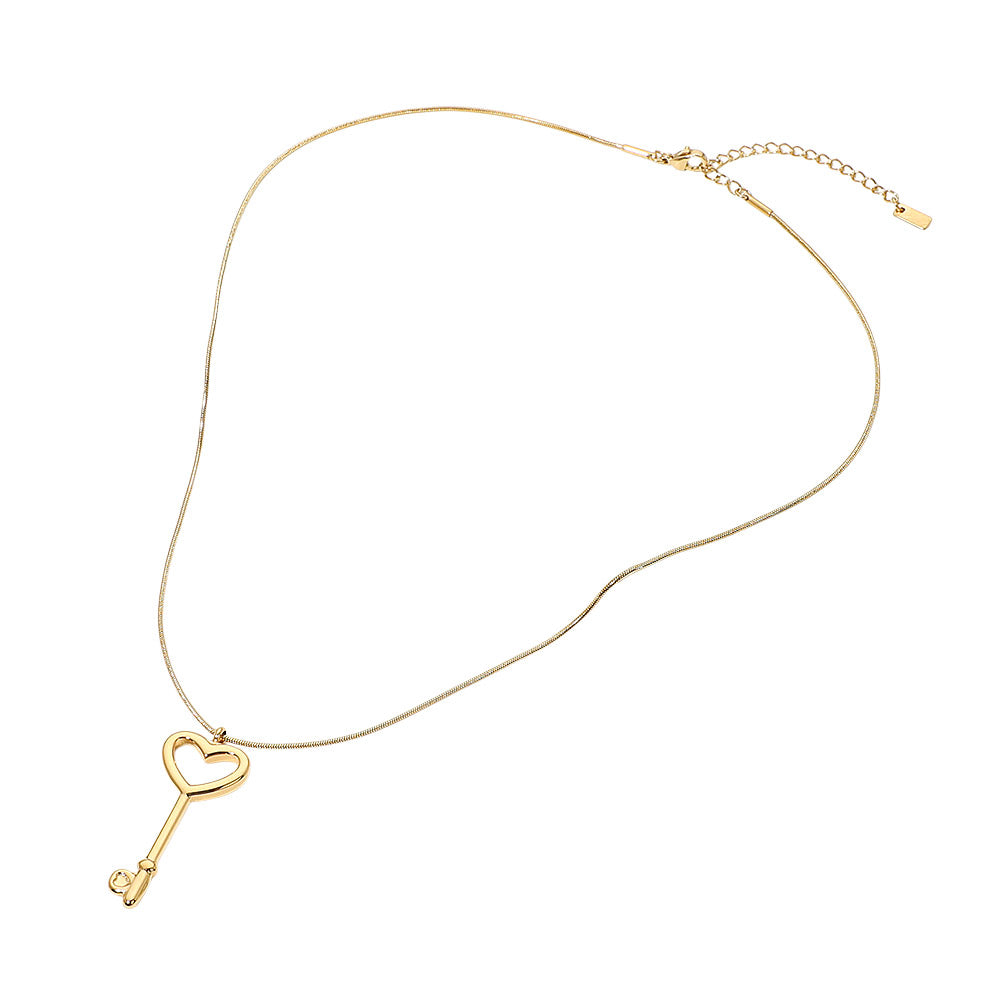 Madeline Love Gold Stainless Steel Heart Key Pendant Snake Chain Necklace - Hair Accessories - extra