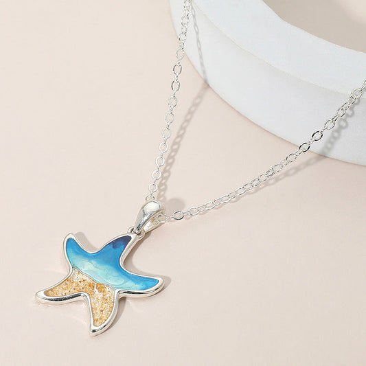 Madeline Love Multi, Silver Enamel Starfish Pendant Necklace - Jewelry
