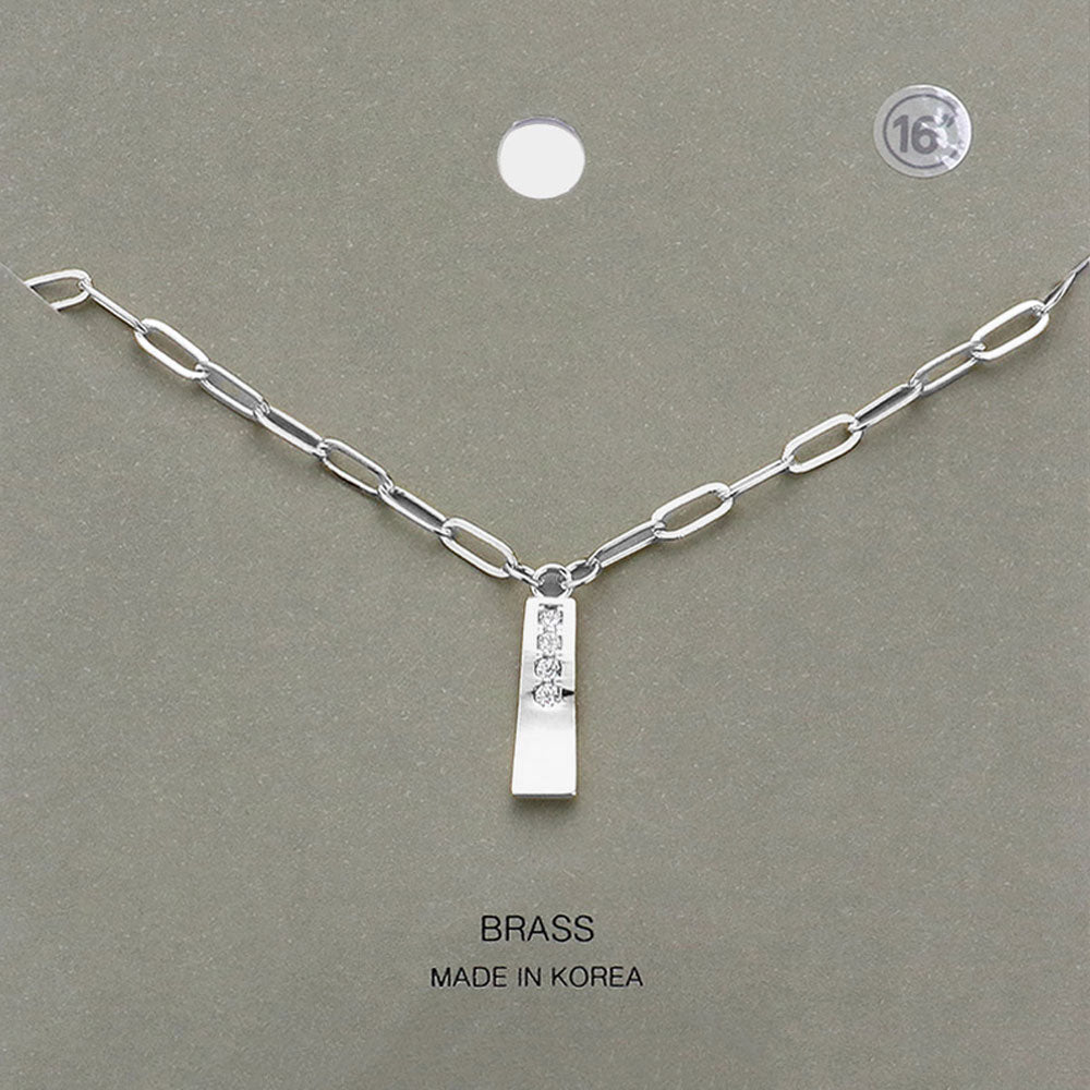 Madeline Love Rhodium Brass Metal Stone Paved Bar Pendant Necklace - Necklaces