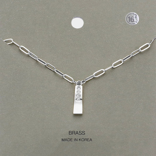 Madeline Love Rhodium Brass Metal Stone Paved Bar Pendant Necklace - Necklaces