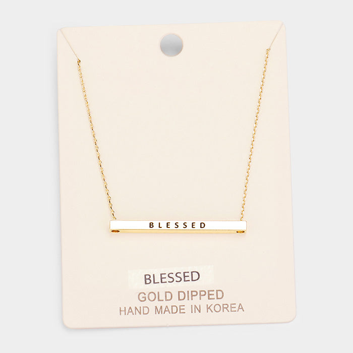Madeline Love Gold 'Blessed' Horizontal Metal Bar Pendant Necklace - Necklaces