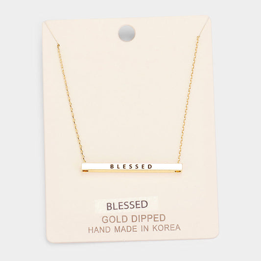 Madeline Love Gold 'Blessed' Horizontal Metal Bar Pendant Necklace - Necklaces