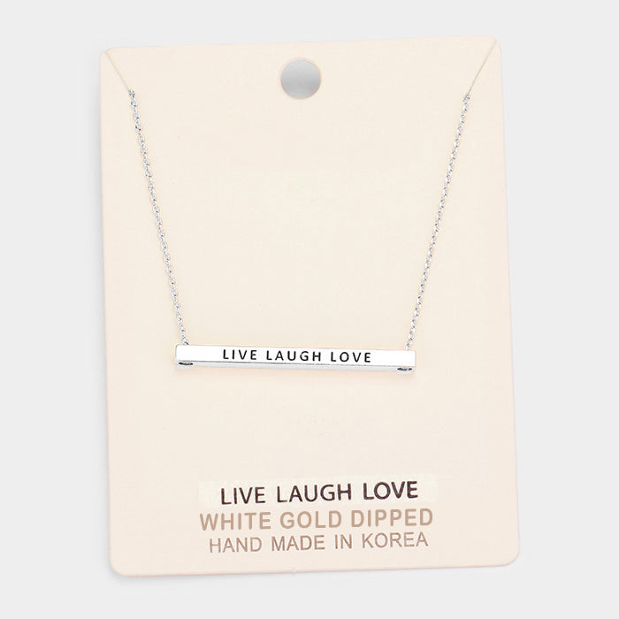 Madeline Love Rhodium, White Gold 'Live Laugh Love' Horizontal Metal Bar Pendant Necklace - Necklaces