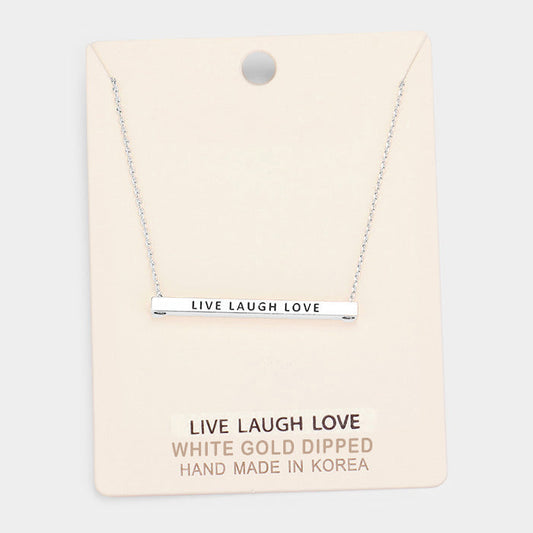 Madeline Love Rhodium, White Gold 'Live Laugh Love' Horizontal Metal Bar Pendant Necklace - Necklaces