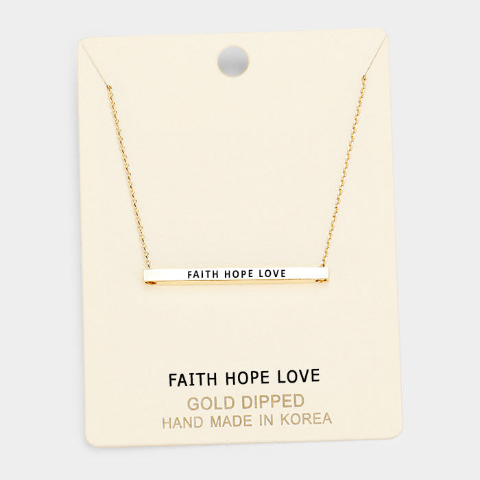 Madeline Love Gold 'Faith Hope Love' Horizontal Metal Bar Pendant Necklace - Necklaces