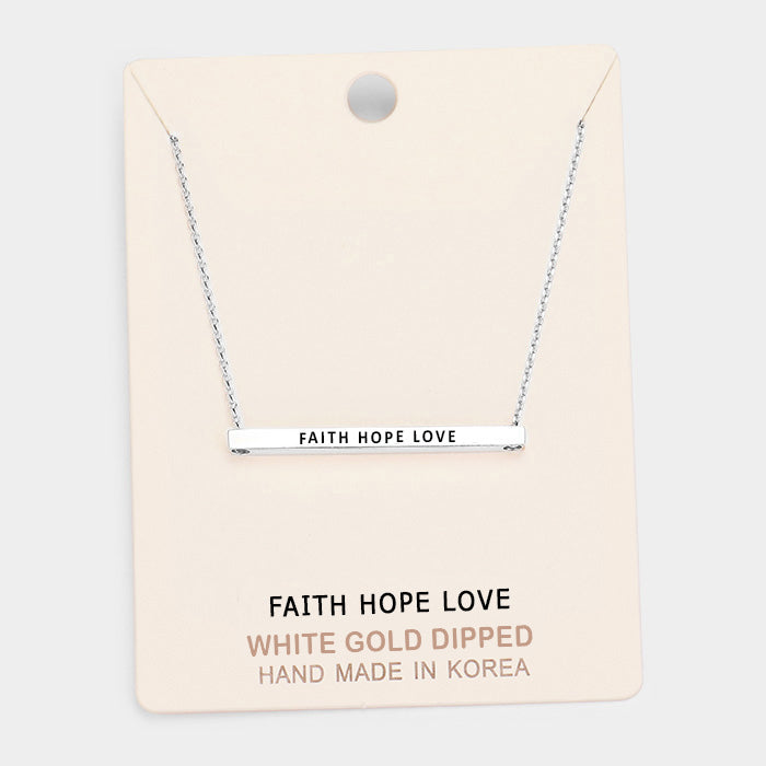 Madeline Love Rhodium 'Faith Hope Love' Horizontal Metal Bar Pendant Necklace - Necklaces